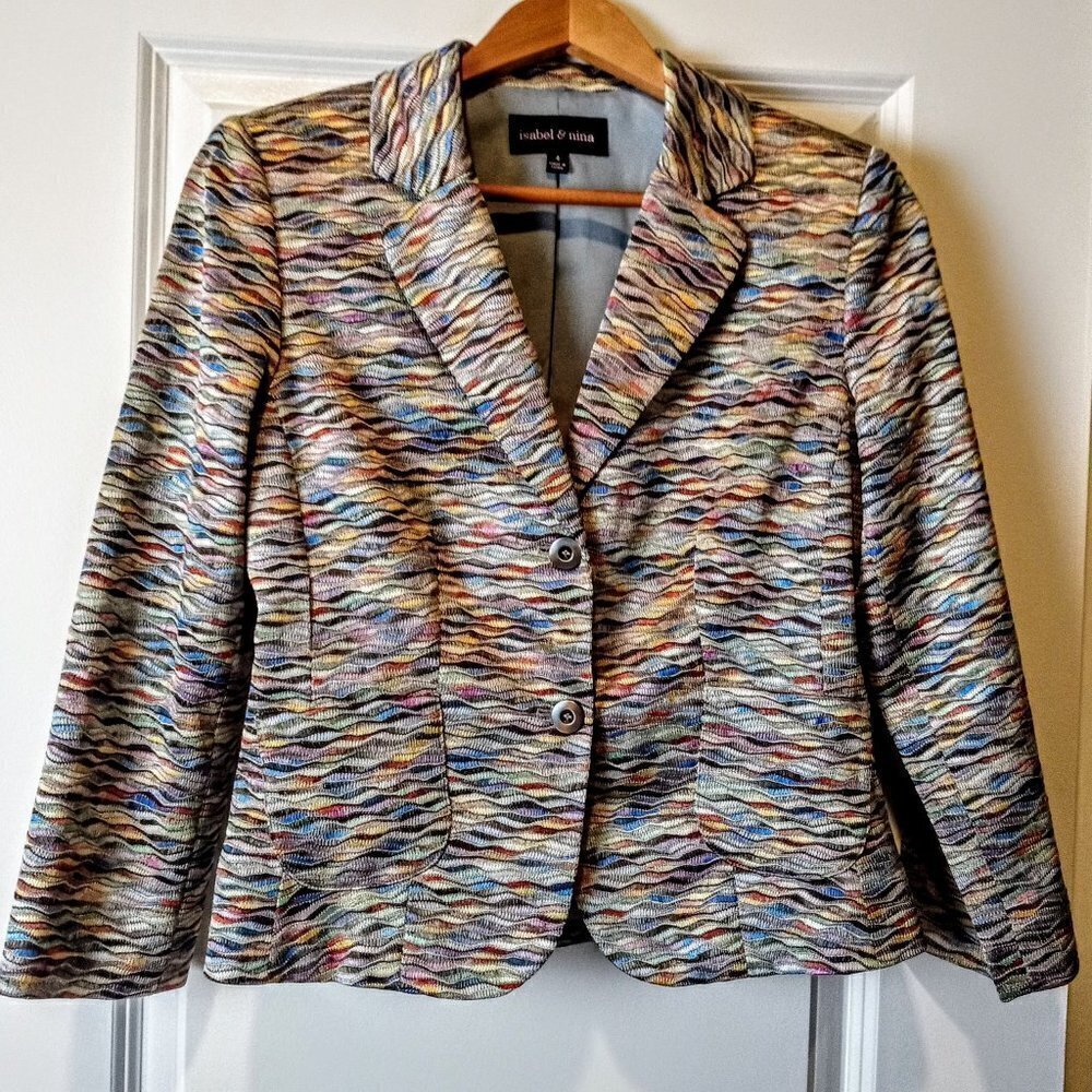 Isabel & Nina Multicolor Wave Pattern Knit Blazer
